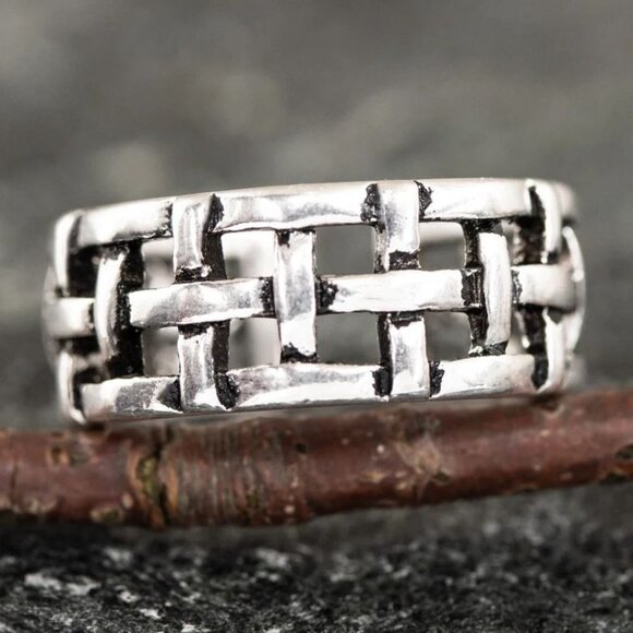 🌸VINTAGE NET ANTIQUE SILVER RESIZABLE HIPHOP PUNK RINGS FOR WOMAN & MAN, K488 - Picture 5 of 7